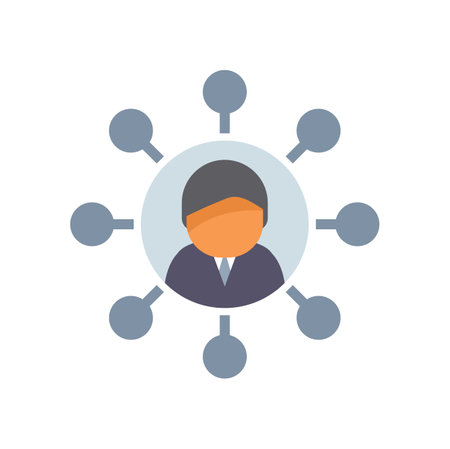 Businessman is surrounded by blank nodes in this graphic depicting a network marketing, affiliate, or pyramid schemeのイラスト素材