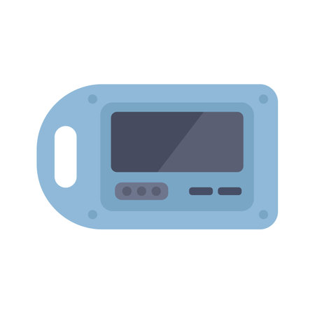 Portable medical device showing blank screen with buttons and handle for healthcare monitoring in hospital or at homeのイラスト素材