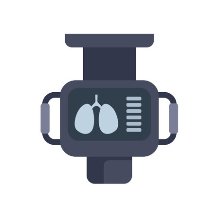 Medical scanner displaying human lungs on its screen, symbolizing pulmonary diagnostics and healthcare technologyのイラスト素材