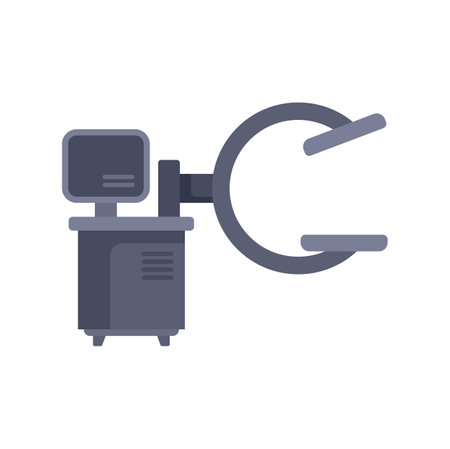 Medical scanner machine standing on white background, modern medical equipment for examination and treatmentのイラスト素材