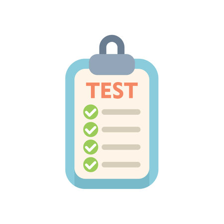 Clipboard showing test results with all answers checked as correct, exam, quiz or survey with marked optionsのイラスト素材