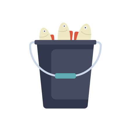 Black bucket filled with freshly caught fish, isolated on white backgroundのイラスト素材
