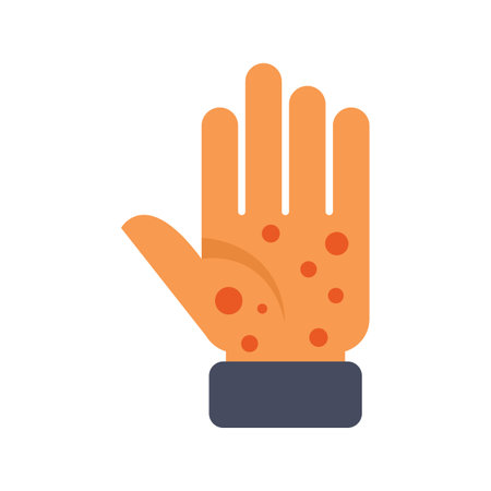 Human hand with a monkeypox rash, depicting the symptoms of the contagious monkeypox virusのイラスト素材