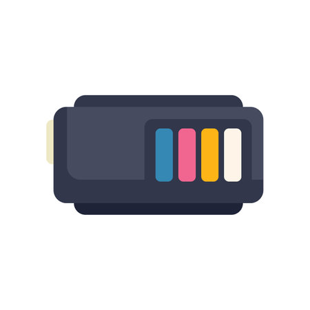 Simple icon of a black ink cartridge showing the ink levels for cyan, magenta, yellow and black inkのイラスト素材