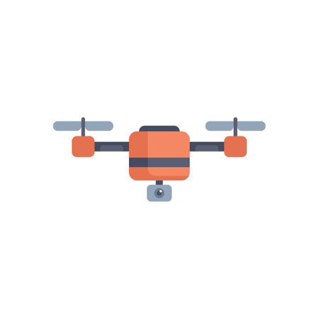 Orange delivery drone flying with camera, modern technologies in delivery serviceのイラスト素材