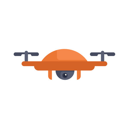 Orange drone with camera is hovering and recording video footageのイラスト素材
