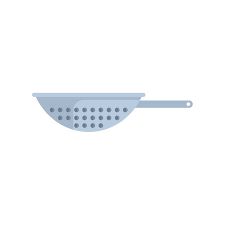 Metal colander is draining water after cooking spaghetti or rinsing vegetablesのイラスト素材