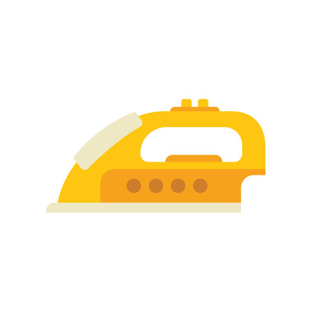 Yellow iron for ironing clothes is standing on a white backgroundのイラスト素材
