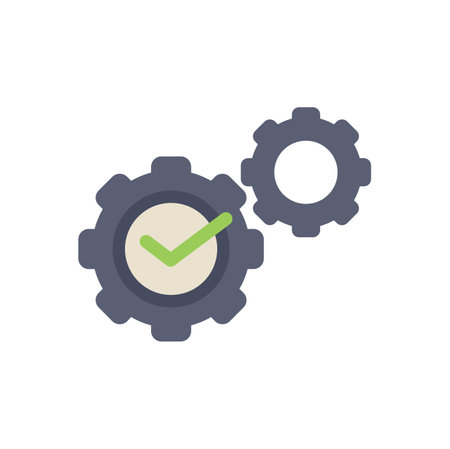 Green check mark inside of a gear is showing a completed project or processのイラスト素材