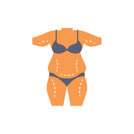 Woman body silhouette with drawn dotted lines showing expected result of plastic surgeryのイラスト素材