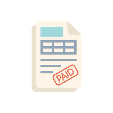 This vector illustration shows a document with a paid stamp, representing the concept of a completed financial transactionのイラスト素材