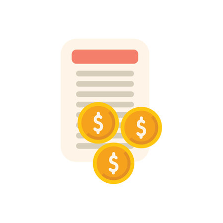 Financial report is showing growing profit with coins in front of it, flat vector iconのイラスト素材