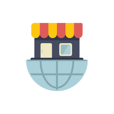 Illustration featuring a small business standing on top of a globe, representing the concept of global business and e commerceのイラスト素材