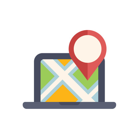 Colorful icon of a laptop showing location tracking with map and pinのイラスト素材