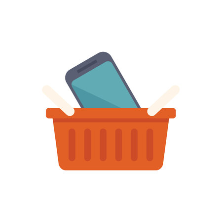 Smartphone is laying in a shopping basket, representing the modern e commerce and online shopping experienceのイラスト素材