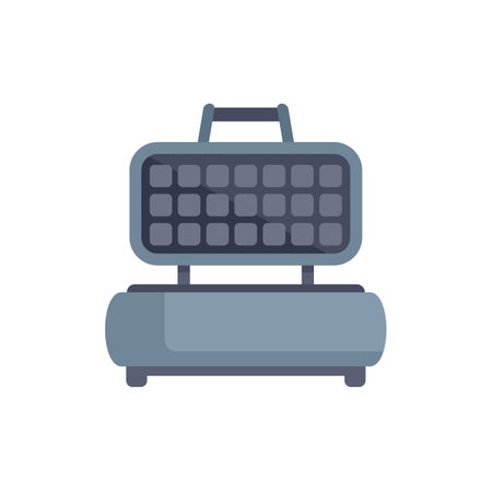 Simple flat vector illustration of a closed electric waffle maker with the handle up, ready for bakingのイラスト素材