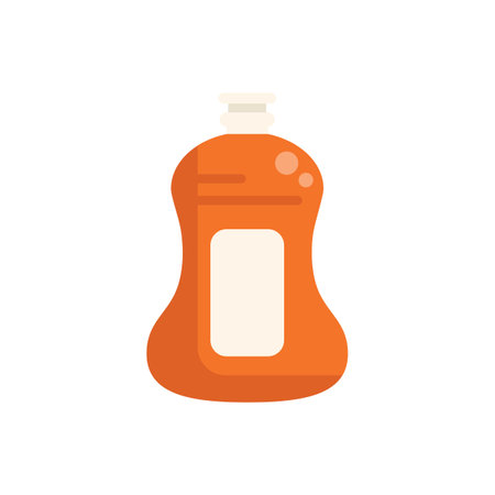 Orange plastic detergent bottle with a blank label and white cap is sitting in an illustrationのイラスト素材