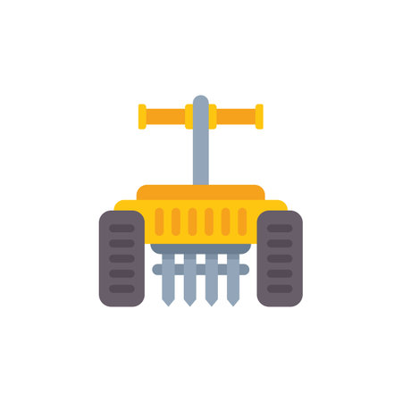 Illustration of an autonomous farming robot cultivating soil with metal plowsのイラスト素材