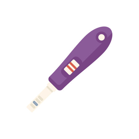 Purple pregnancy test showing positive result with two red lines, isolated on white backgroundのイラスト素材