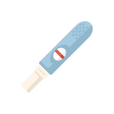 Blue plastic pregnancy test showing positive result with two red linesのイラスト素材
