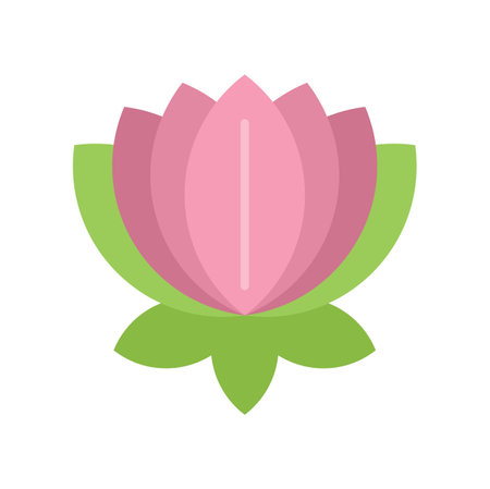 Simple icon of a pink lotus flower blooming on green leavesのイラスト素材
