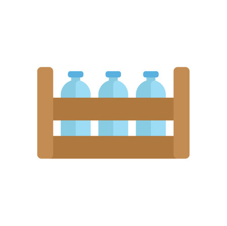 Wooden crate holding three water bottles being delivered, a concept of home delivery serviceのイラスト素材