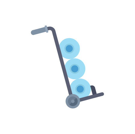 This vector illustration features a hand truck carrying water bottles, perfect for projects related to delivery services, hydration, or water supplyのイラスト素材