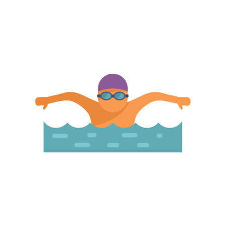 Professional swimmer wearing a swim cap and goggles swimming butterfly strokeのイラスト素材