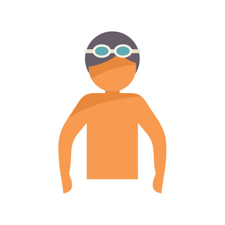 Simple flat illustration of a male character wearing a swim cap and goggles, getting ready for a swimのイラスト素材