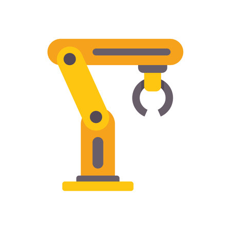 Yellow robotic arm is holding an object with its grabberのイラスト素材