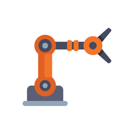 Orange robotic arm lifting object, symbol of industrial automation and advanced technologyのイラスト素材