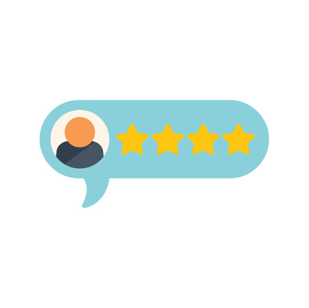 Customer is giving a five star feedback rating in a speech bubble reviewのイラスト素材