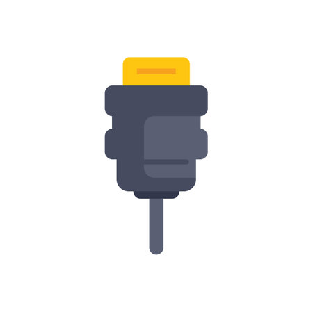 This flat vector icon depicts an hdmi cable connector, used for transmitting high quality audio and video signalsのイラスト素材