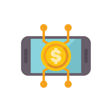 Mobile banking app connecting dollar coin to network, illustrating online payment, financial technology and investment conceptsのイラスト素材