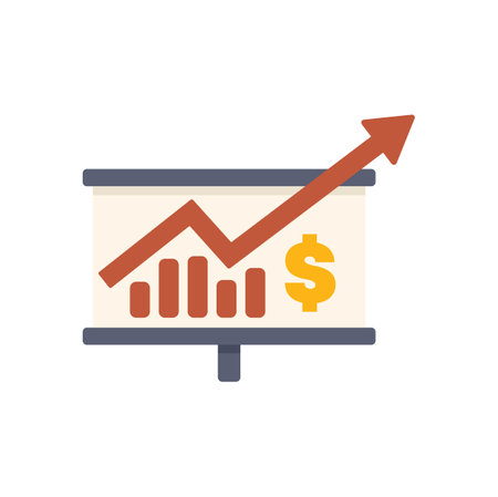 Presentation screen showing a growing bar chart and a dollar sign, illustrating the concept of financial successのイラスト素材
