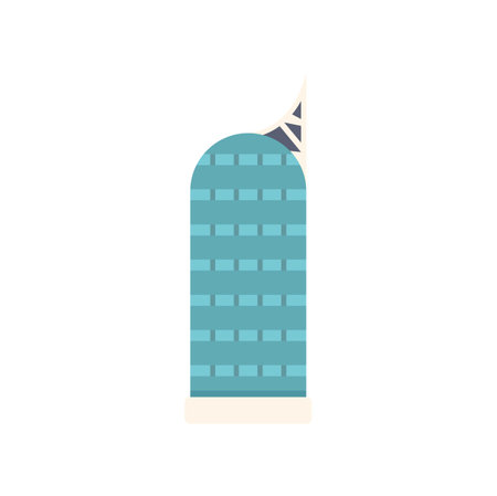 Modern office building skyscraper facade with antenna on top, business center exterior or downtown landmark, flat vector illustration isolated on whiteのイラスト素材