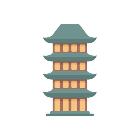 This illustration shows a traditional asian pagoda building with multiple tiers and a green roofのイラスト素材