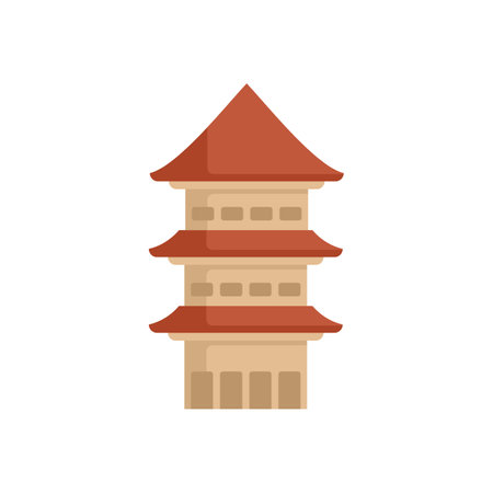 Asian pagoda temple building with multiple stories and red roof showing oriental architectureのイラスト素材