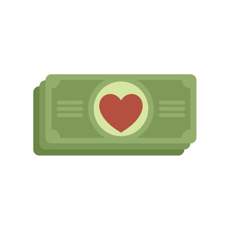 Stack of green banknotes is showing a red heart representing the concept of donationのイラスト素材