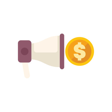 Megaphone announcing big money income through loudspeaker, advertising concept, flat vector iconのイラスト素材