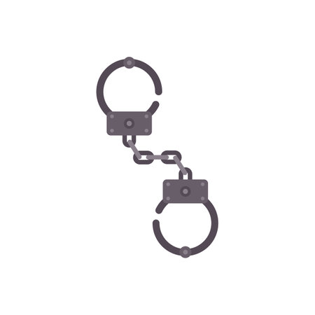 Metal handcuffs are restraining, with their chain hanging loosely in the airのイラスト素材