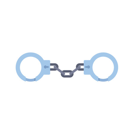 Steel handcuffs closed on white background, law enforcement equipment for detaining criminalsのイラスト素材