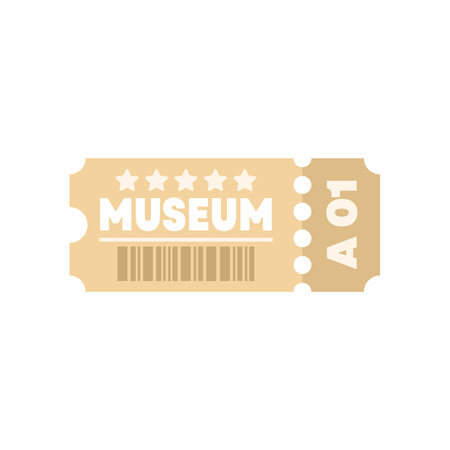 Paper museum ticket is shown with a barcode, granting access for one personのイラスト素材