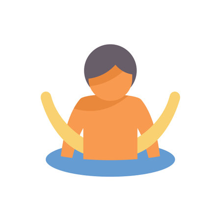 Boy is having fun swimming with inflatable armbands, perfect for illustrating summer activities and water safetyのイラスト素材