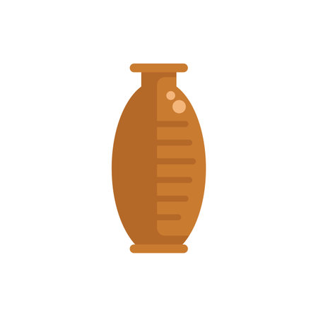 Tall brown clay vase standing with decorative lines, simple object for interior designのイラスト素材