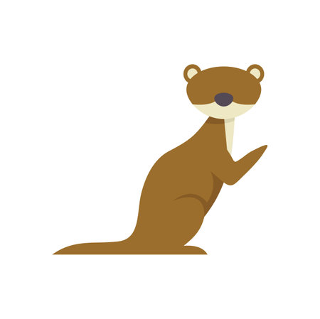Cartoon river otter is waving its paw, sitting up on a white backgroundのイラスト素材