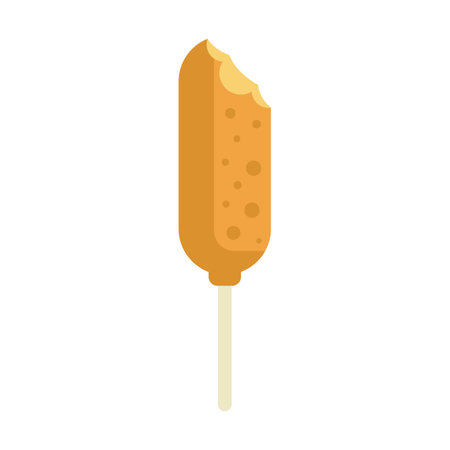 Corn dog on a stick with a bite taken out of it, simple vector illustrationのイラスト素材