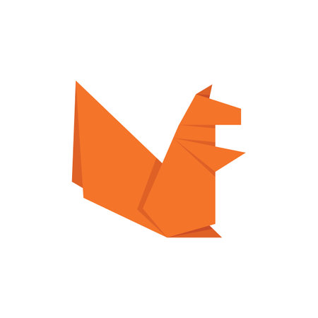 Orange origami squirrel standing on a white backgroundのイラスト素材
