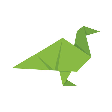 Green origami bird standing on a white backgroundのイラスト素材