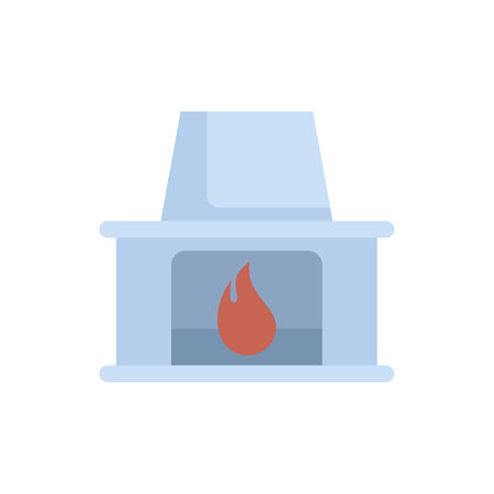 Modern white fireplace burning with red and orange flamesのイラスト素材